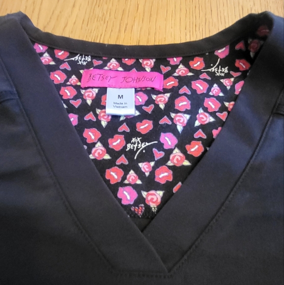 Betsey Johnson Women's Black Scrub Set with Pink Accents - Picture 3 of 10